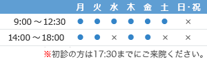 診療時間　9:00～12:30 14:00～18:00　※月・木・金の午後は手術予定の場合があります